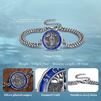 Bracelet Saint Christophe en argent plaqué, émail bleu, protection contre les maux de voyage, chaîne cubaine ajustable, bijoux en gros