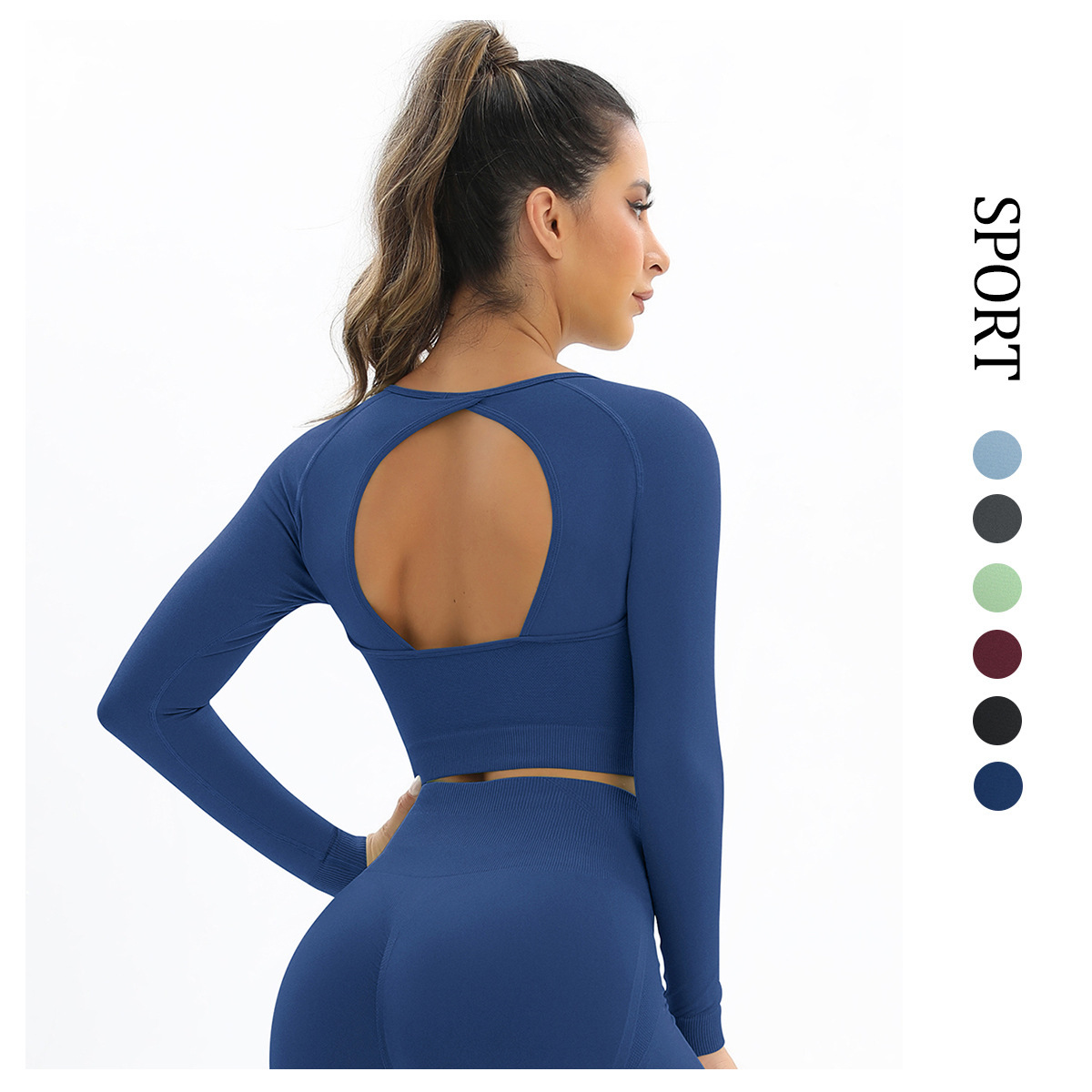 New Autumn Winter Seamless Yoga T-Shirt Women Sexy Cut Back Long-Sleeved Breathable Skinny Fit Quick-Drying Yoga Top