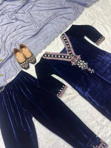 Wedding and Party Wear Beautiful Heavy Viscose Velvet Material With Sequence Work <b>Top</b> And Pant With Butterfly <b>Net</b> Dupatta - Product Image 3