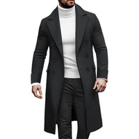 Manteau Long Homme en Laine Nouveauté Automne Hiver 2024 Europe et Amérique, Couleur Unie, Manches Longues, Double Boutonnage et Col Revers