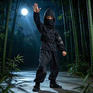 <span class=keywords><strong>Disfraz</strong></span> de Ninja Negro para Niños, Conjunto Completo con Capucha y Máscara Facial para Niños y Niñas, Traje de <span class=keywords><strong>Guerrero</strong></span> Japonés para Halloween - Product Image 2