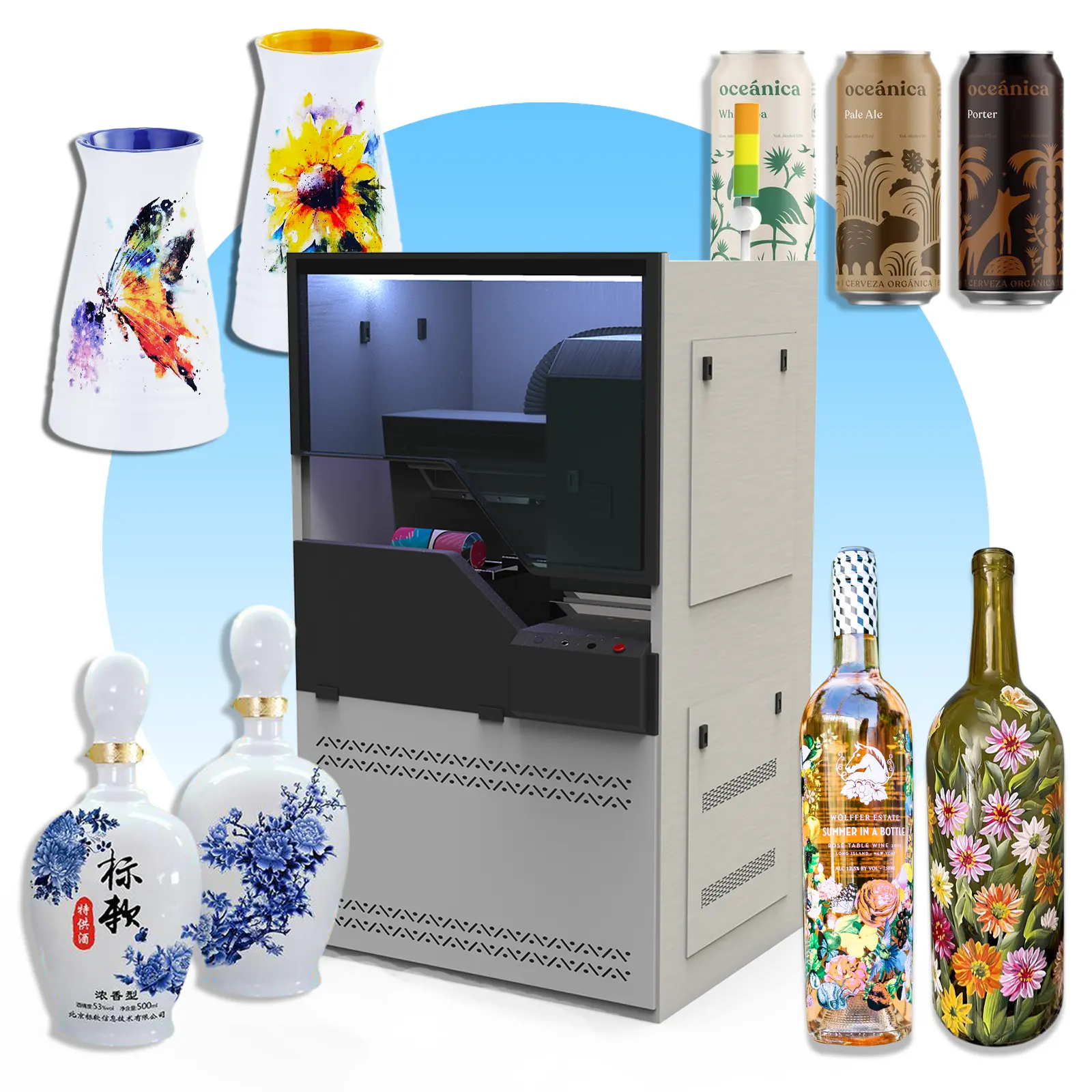 Jenis Botol LED Printer Inkjet Silinder Botol Plastik Putar Alat Minum Mesin Cetak UV Otomatis