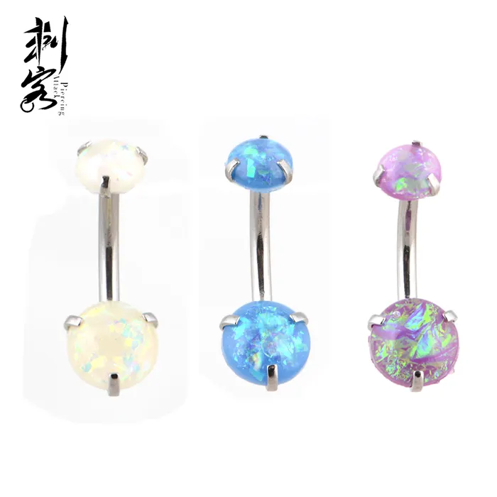 Opal Glitter Prong Set 316L Chirurgisch Staal Buik Ringen