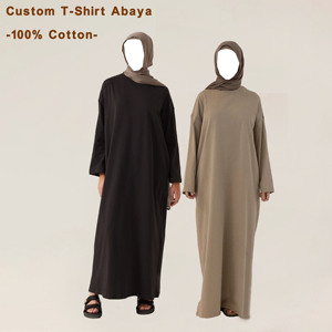 Custom 100% Cotton Oversized T-Shirt <strong>Abaya</strong> with Hidden Pockets Modest Muslim Women Dress Islamic Clothing Wholesale Plain <strong>Abaya</strong> - Product Image 1