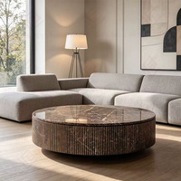 Table basse en marbre populaire, ronde, de luxe, en marbre naturel personnalisé, Dark Emperador, décoration d'intérieur, table basse pour salon