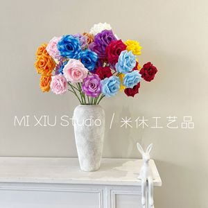 Mishu Crafts - Rosa de Seda Azul de 3 Cabezas, Flor Artificial Hecha a Mano para Decoración de Bodas y Hogar - Product Image 3