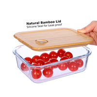 Boîte de conservation alimentaire en verre borosilicate avec valve d'air brevetée, couvercle en bambou, compatible micro-ondes, boîte bento pour la préparation des repas
