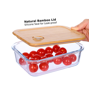Boîte de conservation alimentaire en verre borosilicate avec valve d'air brevetée, couvercle en bambou, compatible micro-ondes, boîte bento pour la préparation des repas - Product Image 2