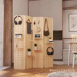 Wooden pegboard <b>folding</b> vertical <b>screen</b> partition living room <b>folding</b> movable <b>screen</b> half wall office home bedroom - Product Image 1
