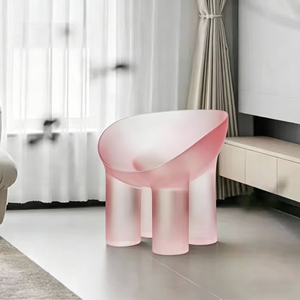 Silla de Resina Rosa Esmerilada de Lujo con Patas Integradas para Decoración Moderna de Sala de Estar - Product Image 3