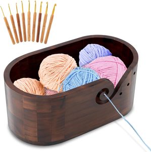 Wood <strong>Knitting</strong> Yarn Bowl Crochet Yarn Holder with 9 Pcs <strong>Knitting</strong> Hooks Wood <strong>Storage</strong> Crochet Bowl for Crocheting <strong>Knitting</strong> Lovers - Product Image 2
