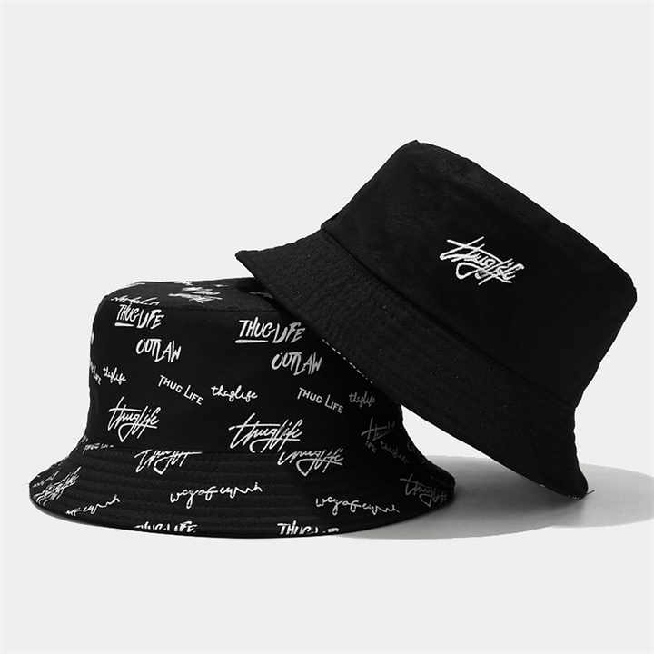 Two Side Bucket Hat One Side With Embroidery Logo On Front One Side