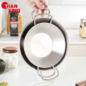 TIANXING Restaurant Korean Style Stainless Steel 304 <strong>Cooking</strong> <strong>Pans</strong> Seafood Pot <strong>Paella</strong> <strong>Pan</strong> with Double Handle - Product Image 5