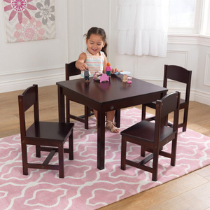 Mesa estilo Farmhouse y 4 sillas - Escritorio de estudio de madera para niños color espresso, muebles infantiles - Product Image 4