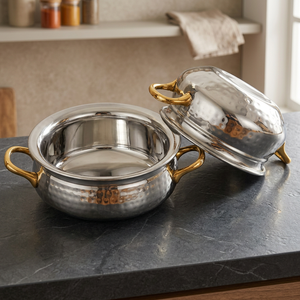 Top Quality Bulk Sale Welded Brass <b>Handle</b> Steel Serving Handi <b>Bowls</b> for Serving Food Curry Dishes Party Restaurants Club - Product Image 3