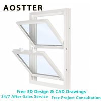 Ventanas Modernas Personalizadas de Doble Hoja, Estilo Americano, Marco de PVC Negro, Vidrio Doble, Ventana Corredera Vertical
