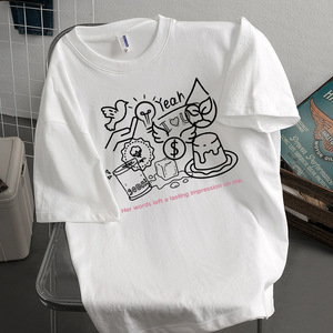 T-<span class=keywords><strong>shirt</strong></span> d'été décontracté à manches mi-longues pour femmes 100% coton avec imprimé dessin animé coupe ample XXS XS taille pour - Product Image 1