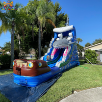 Toboggan aquatique gonflable en forme de requin avec piscine pour adultes et enfants, utilisation éducative en jardin, application commerciale, matériau PVC