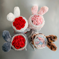 Buket Mawar Sabun Mini Bentuk Telinga Kelinci yang Dapat Dibentuk, Hadiah Unik untuk Pacar di Hari Valentine Qixi