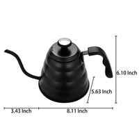 Vente flash : Bouilloire à café en acier inoxydable à bec de cygne pour infusion goutte à goutte avec thermomètre, 1,2 L, noir/argent, design moderne et luxueux