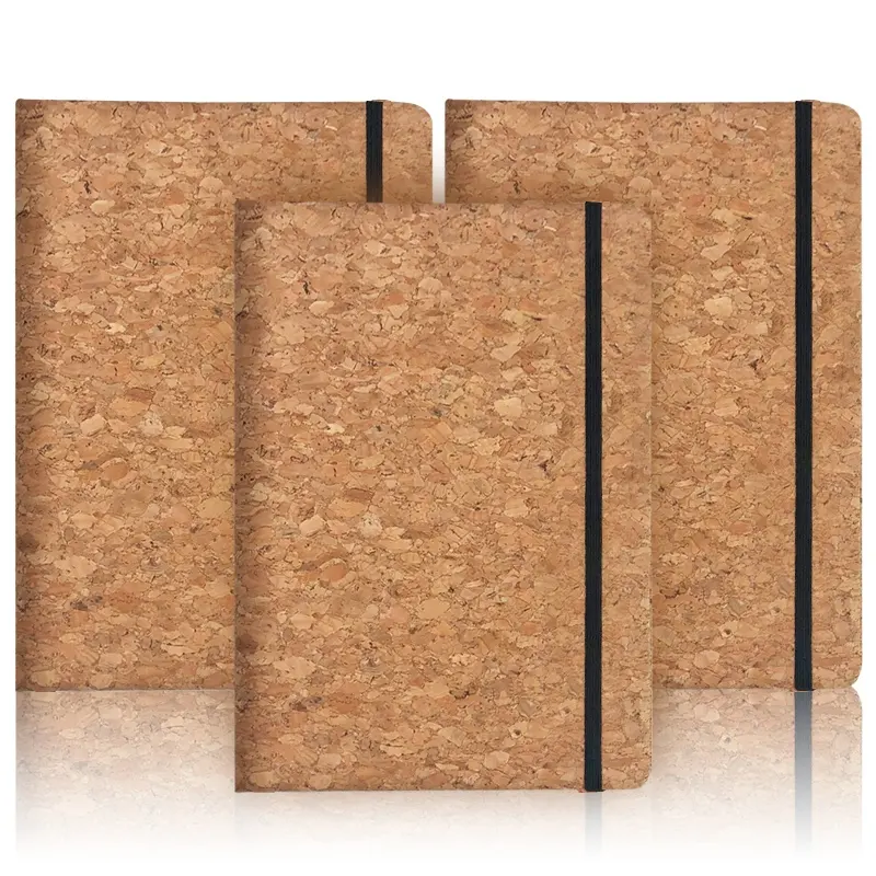 Factory Price Eco Friendly Cork Diary Journary With Elastic Band Strap A5 PU Hardcover Notebook