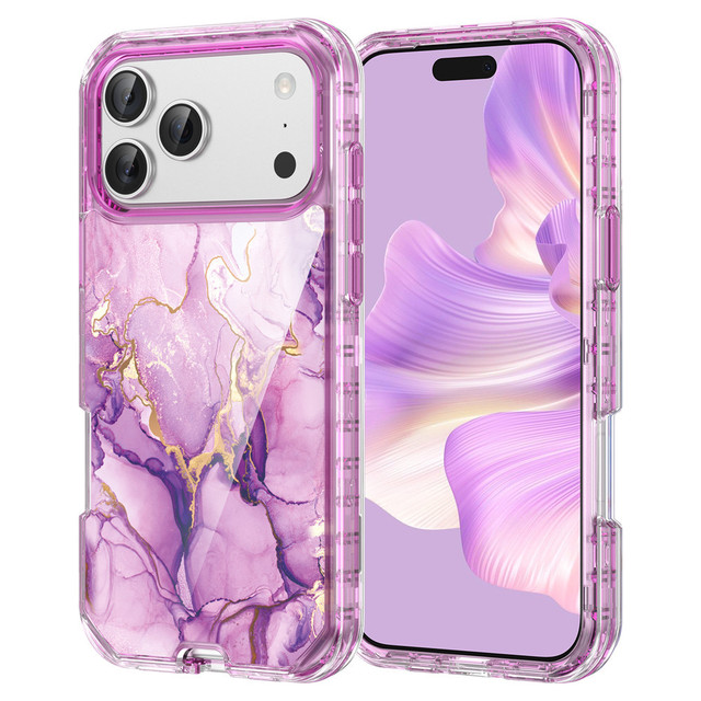 Fashion IMD Print Shiny Marble Design Case PC TPU 3 in 1 360 Full Cover Protection Case for iPhone 17 Pro Max 16 Plus