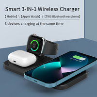 Station de charge sans fil 3-en-1 Justlink, charge rapide 15W avec module de montre enfichable, design transparent pour téléphone et écouteurs