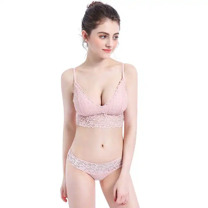 PINK Lace strappy triangle bra and brief set