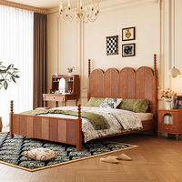 Lit Queen en Bois Massif Style Antique Américain Vintage avec Colonnes Romaines Sculptées et Rangement Intégré Moderne pour Chambre Parentale de Luxe