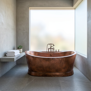 Bañera Ovalada de Cobre Independiente, Hecha a Mano, sin Tapa, para Spa en Casa o Baño - Product Image 1