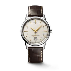 Round Dial Mechanical Watch with Gold Tone Hour Markers and Brown Leather Strap for Daily and Formal Use Longinesing - Product Image 1