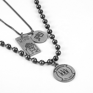 Bijouterie personnalisée estampage flans <span class=keywords><strong>plaque</strong></span> <span class=keywords><strong>gravée</strong></span> disque pendentif en acier inoxydable boule chaîne <span class=keywords><strong>collier</strong></span> - Product Image 6