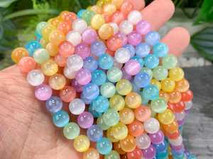 Perles rondes lisses en sélénite naturelle colorée 6mm 8mm 10mm 12mm, perles de pierres précieuses en vrac pour la fabrication de bijoux, vente en gros - Product Image 4
