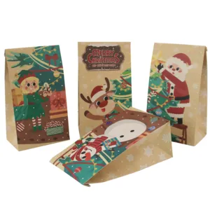 Goodie Christmas Party Gift Bags Holiday Candy Paper Boxes With Stickers Goodie Bags Celebrations Treat Bags Party Gift-Giving