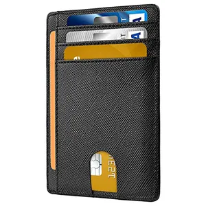 Mens Chủ Thẻ Ví RFID Chặn Da Thêm Slim Wallet