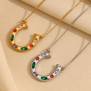 Collar de Oro Antideslustre de Moda, Acero Inoxidable 18K, Joyería Fina, Collar con Dije de Mosquetón y Diamantes para Mujer y Hombre - Product Image 1