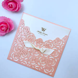 Cartes d'invitation de mariage en forme de rose découpée au laser, rouge pêche, <span class=keywords><strong>bleu</strong></span> <span class=keywords><strong>marine</strong></span>, rose blush, rouge bordeaux, avec pochette d'invitation - Product Image 5