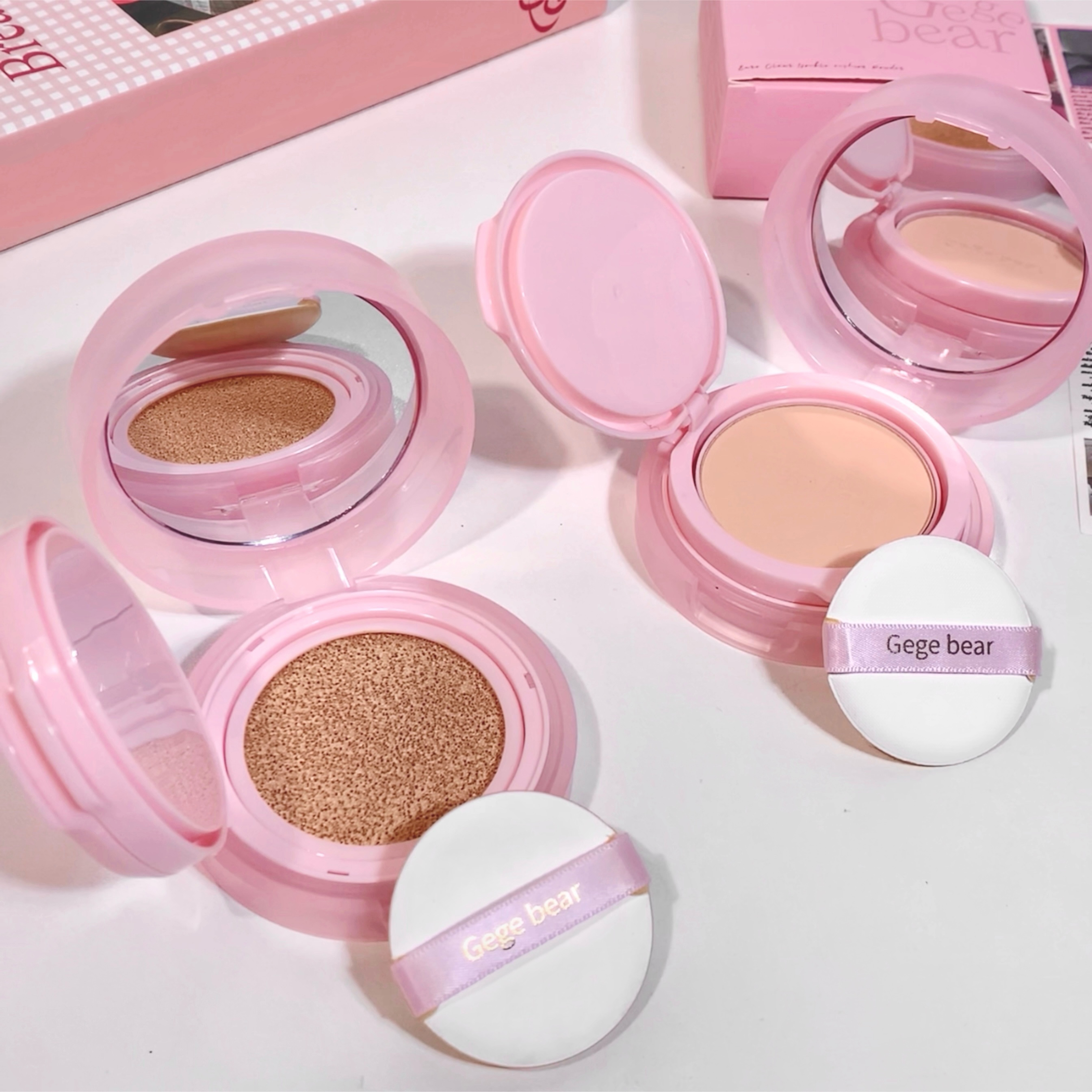 じゅじゅページ　2点　foundation pink + mirror Gege Bear 2-in-1 Double Layer Air Cushion - Buildable Coverage