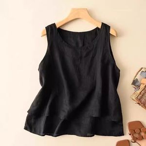 Green Cotton Linen Camisole Vest Loose Sleeveless Top Summer Women Casual Literary Style - Product Image 3