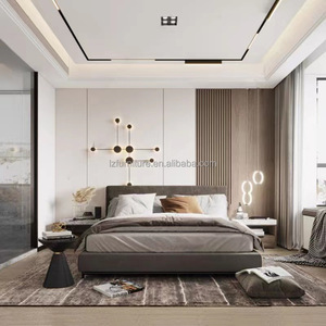 Custom Inexpensive Low Profile Upholstered <b>King</b> Queen <b>Size</b> MDF Wood Base Bed Frame & Mattress with Bed <b>Sheets</b> Set For Hotel Use - Product Image 1