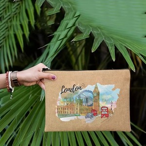 Pochette cosmétique imprimée paysage de Londres, sac de rangement de <span class=keywords><strong>voyage</strong></span> vintage en lin pour articles de toilette - Product Image 3