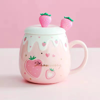 Mug à café en porcelaine fine avec couvercle et cuillère, motif dessin animé mignon, réutilisable, grande capacité, pour la rentrée scolaire et usage domestique, pour femmes