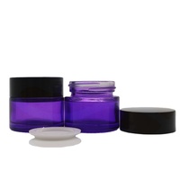 Großhandel Leere Lila Glas-Hautpflege-Tiegel mit Schwarzem, Goldenem oder Silbernem Deckel, Nachfüllbare Gesichtscreme-Glasbehälter 30g 50g 100g