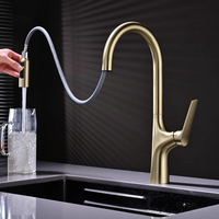 Robinet de cuisine extractible en laiton à levier unique, 3 modes d'eau, pivotant pour cuisine et évier de buanderie de villa