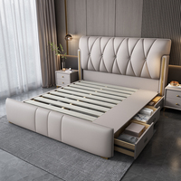 Lit de rangement luxueux de style européen moderne JUNYUHAO, taille King/Queen, en cuir de qualité supérieure, mousse haute densité, certifié E0, structure en pin