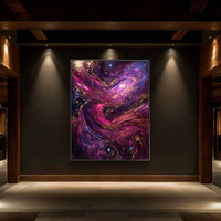 Peinture à l'huile abstraite de nébuleuse violette et magenta vibrante, tourbillon galactique cosmique, décoration murale pour maison moderne