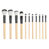 Set Kuas Makeup Profesional 11 Buah dari Serat Sintetis dengan Gagang Kayu, Termasuk Kuas Pensil Alis Datar, Kuas Kabuki, Kuas Bayangan Hidung, Kuas Perona Pipi Wajah