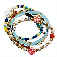 Conjunto de Pulseras de Cuentas de Vidrio y Aleación de Zinc con Diseño Geométrico Bohemio Colorido, Chapado en Oro, Unisex, Ecológico, Regalo de Joyería para Fiestas