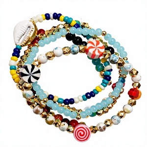 Colorful Bohemian <b>Beaded</b> <b>Bracelets</b> Set With Shell And Candy Pattern Acrylic Resin Gold Plated Unisex Party Jewelry Gift - Product Image 2