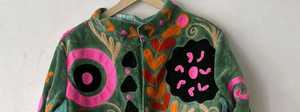 Handmade Boho <b>Animal</b> Woven Velvet Suzani Embroidery Button Front Full Sleeve Eco-Friendly Breathable Cotton Winter Warm Jacket - Product Image 1